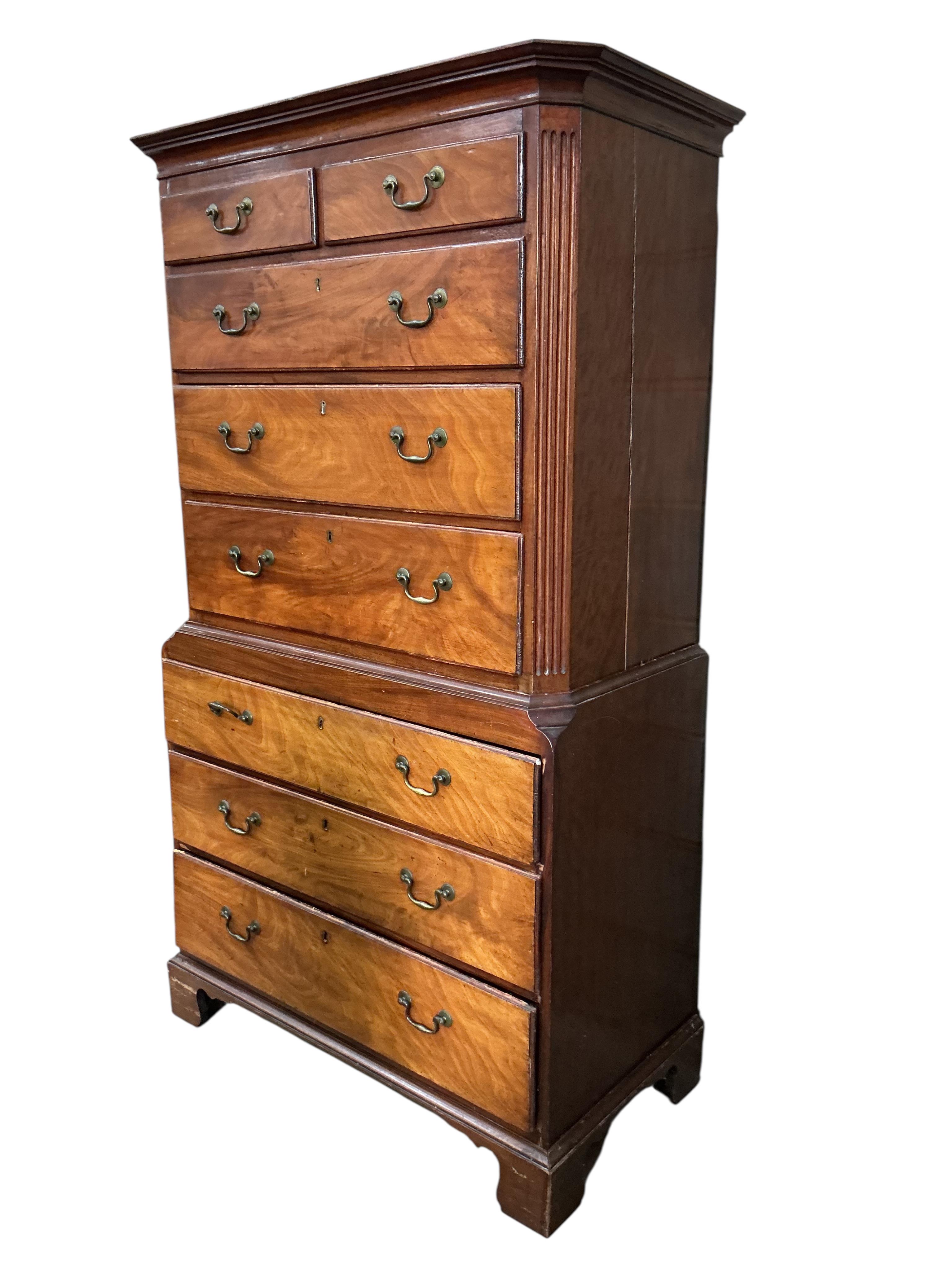 A George III mahogany chest on chest, width 105cm, depth 51cm, height 184cm